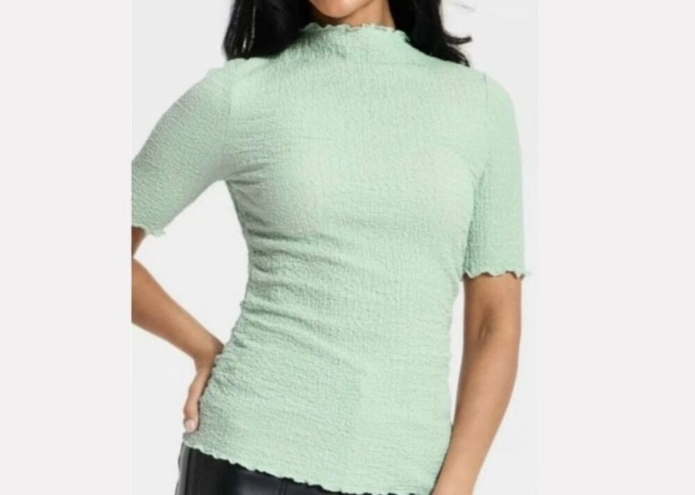 A New Day Women's Textured Mock Neck Short Sleeve Top Light Green Size Small NWT
